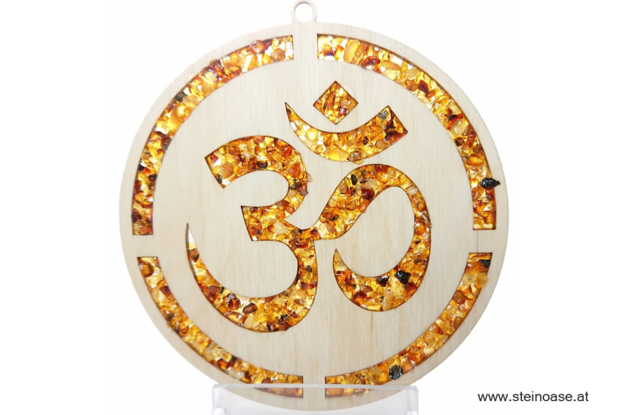 Fensterbild Suncatcher Bernstein - 'OM' Ø 11cm